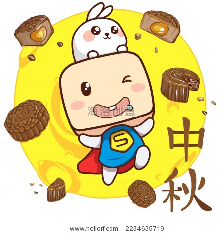 中秋卡通插画,月亮与月饼-背景/素材,假期-海洛创意()