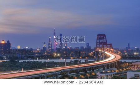 中国广东省广州市星光桥城市风景广州塔长曝光夜景