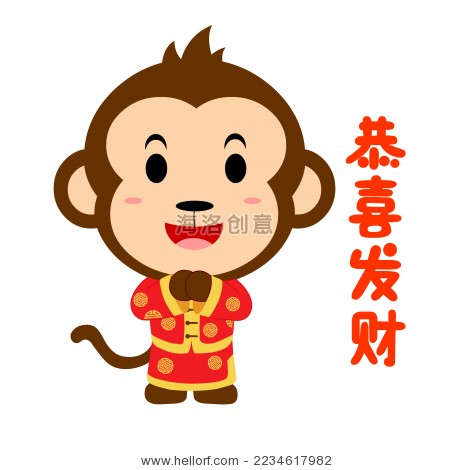 猴年简洁卡通猴子拜年矢量图-动物\/野生生物,假