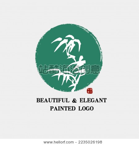 中国古典 竹子 桃树 墨迹 水墨 手绘 中国画 矢量 标志logo素材